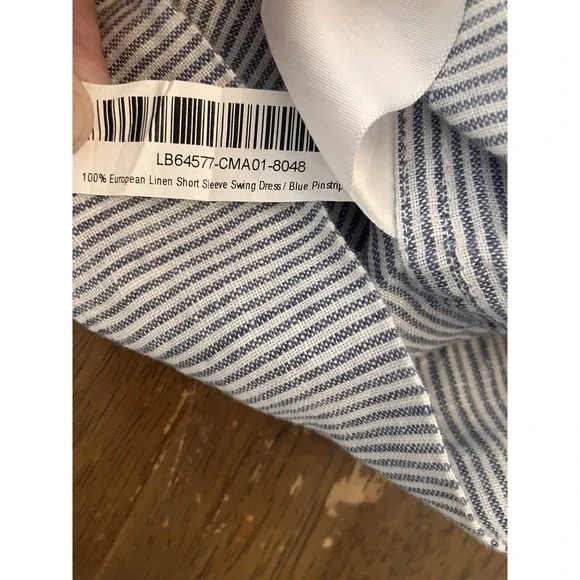 Quince Blue Pinstripe Swing Dress 100% European Linen With Pockets Button Medium - Picture 2 of 11